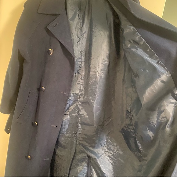 Vintage 80s Ultrasuede Blue Trench Coat Sz 12 USA Union Made Long Overcoat Class - Picture 5 of 9